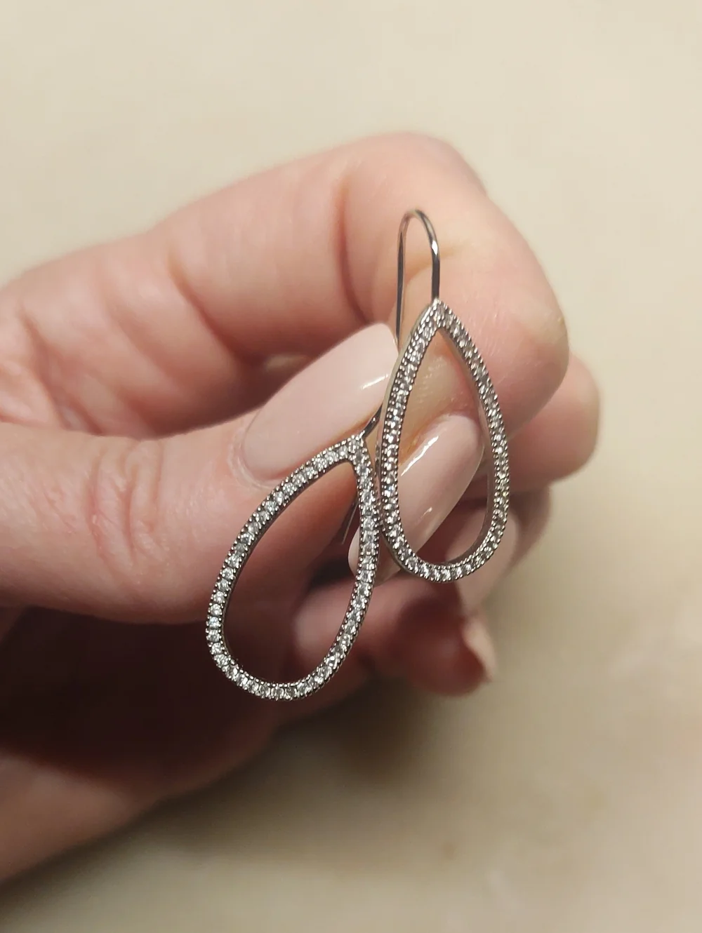 BOGO! NEW! Silver Open Teardrop Pave Crystal French Wire Earrings